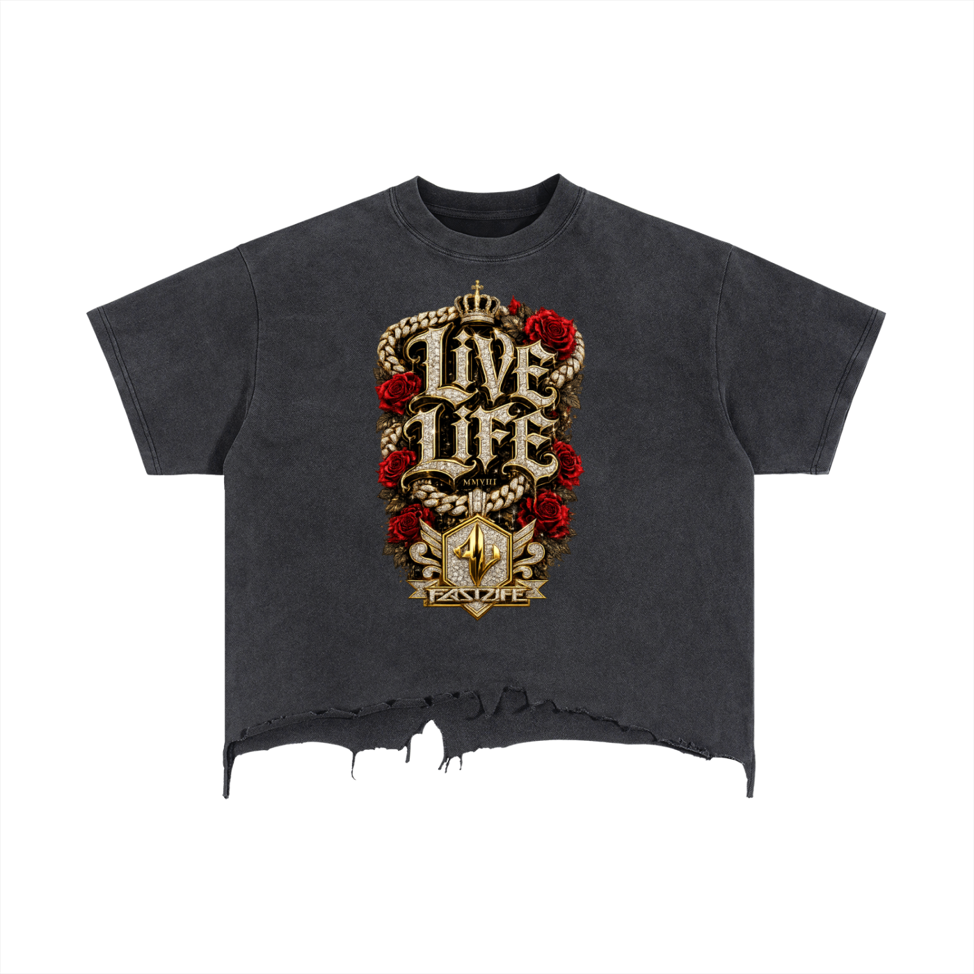 FASTLIFE  LiVE LiFe Vintage Wash Boxy Distressed Hem T-Shirt