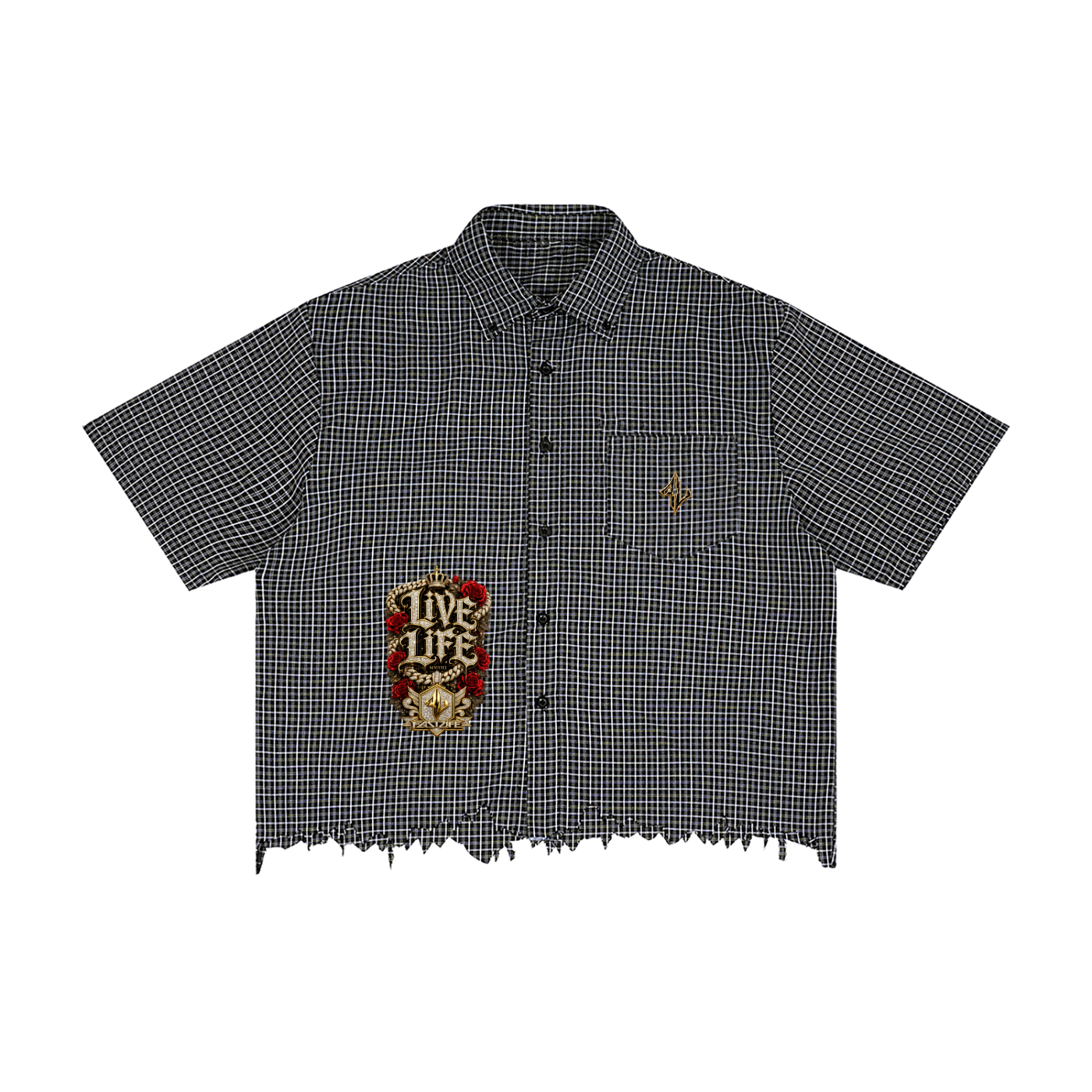 FASTLIFE  HOF Distressed Plaid Boxy Shirt