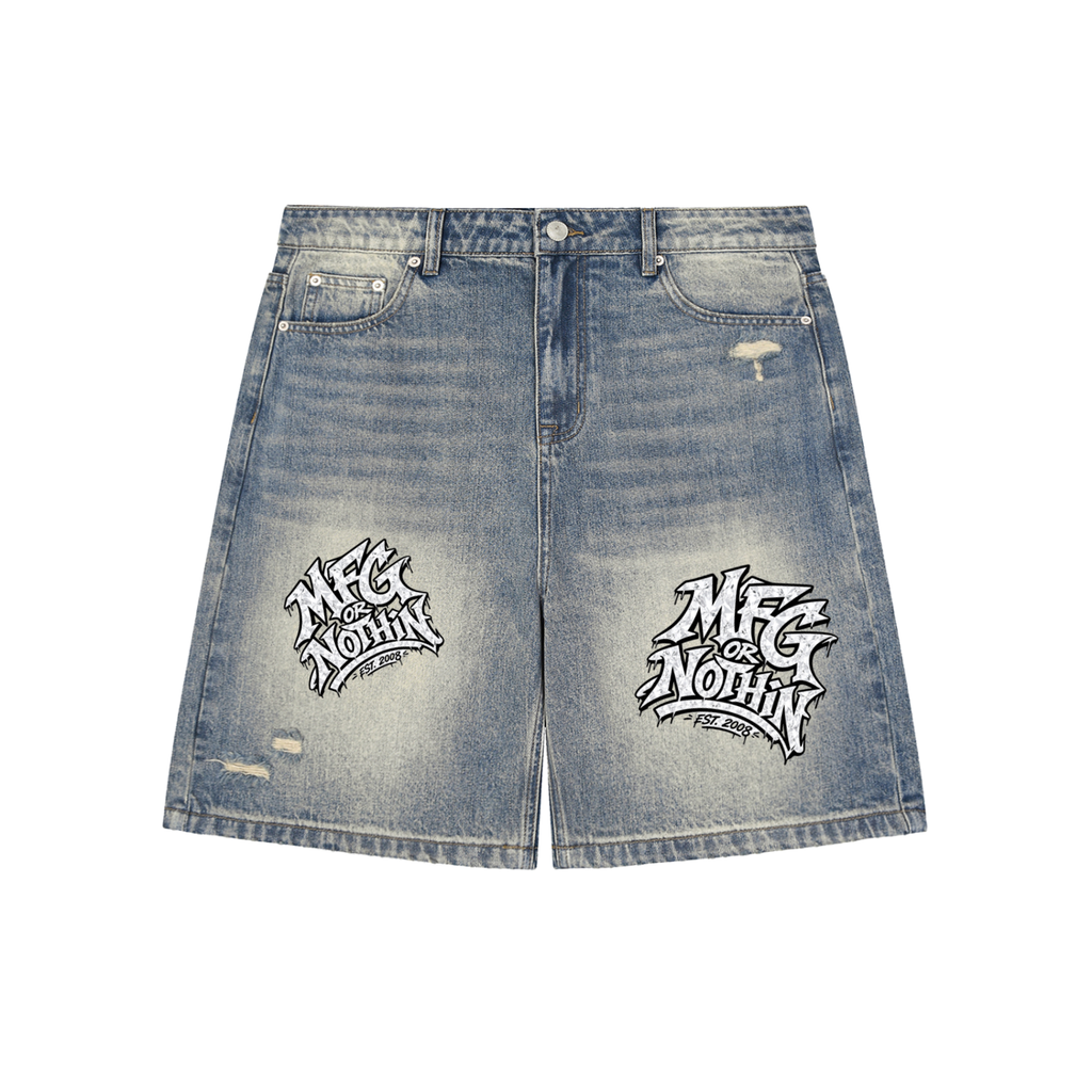 MFG or Nothin Faded Distressed Baggy Denim Shorts