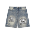 MFG or Nothin Faded Distressed Baggy Denim Shorts