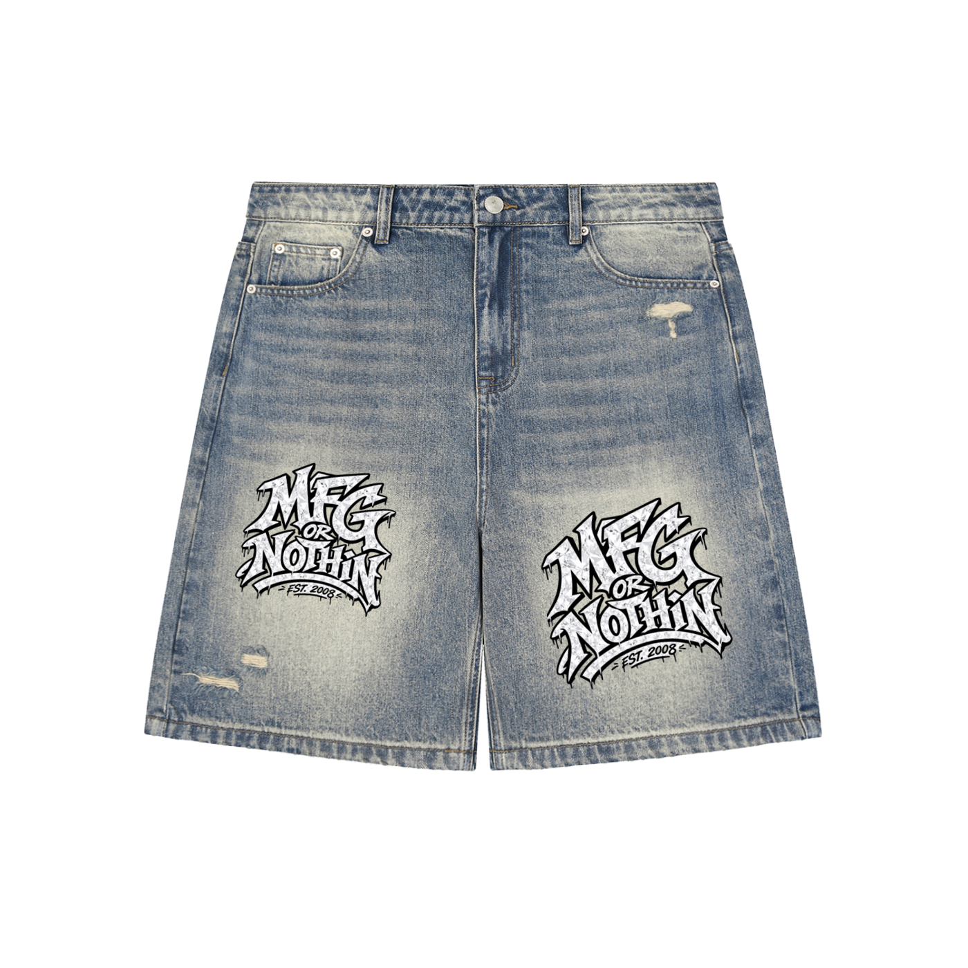 MFG or Nothin Faded Distressed Baggy Denim Shorts